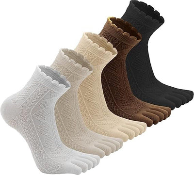Women's Cotton Toe Socks 6 Pairs with Smooth Seamless Design, Five Finger Separated for Yoga Running, Breathable Combed Cotton Prevents Blisters and Odor
