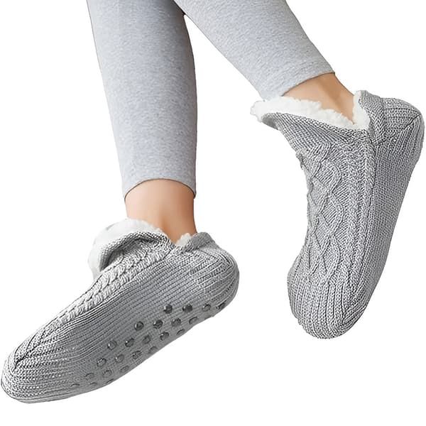 Gray TS-Knitted Velvet Wool Anti-Slip Slippers for Home, V-Shaped Comfort Fit, Size 35-39 with Non-Slip Sole for Yoga Travel and Office Use