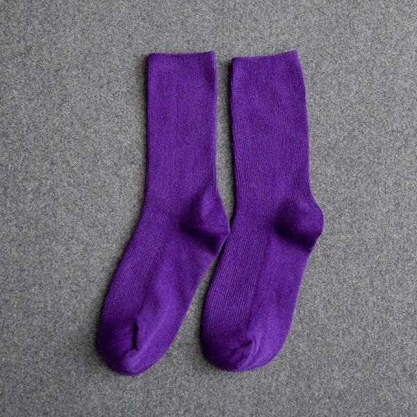 Dark Purple Harajuku Pile Tube Socks for Women, 80% Cotton Nylon Blend, Boots Cosplay Gothic Japanese Style, Size 34-42 EUR with Thick Cushion