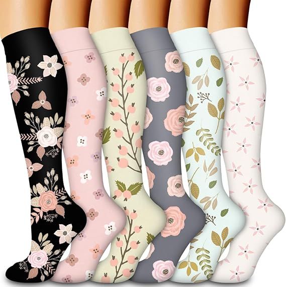 Compression Socks for Women Men Circulation 6 Pairs, Graduated Support for Running Athletic Sports S/M, Breathable Nylon Polyester for All-Day Comfort and Recovery