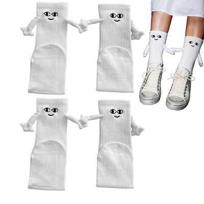White and Black Magnetic Couple Socks 2 Pairs, Cute Hand-Holding Design with Magnets, Soft Breathable Cotton for Fun Gifts and Party Favors