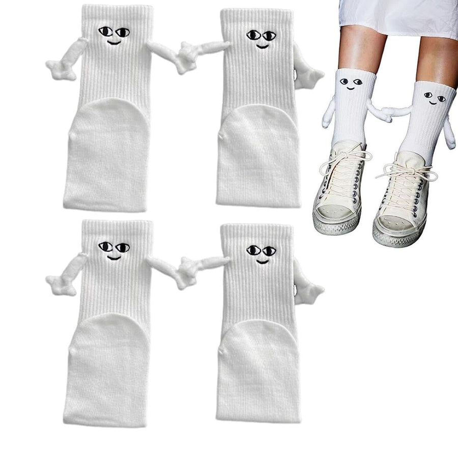 White and Black Magnetic Couple Socks 2 Pairs, Cute Hand-Holding Design with Magnets, Soft Breathable Cotton for Fun Gifts and Party Favors