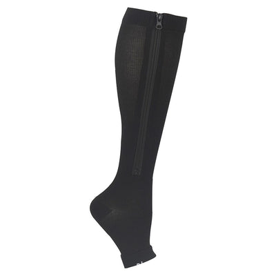 Black Zipper Compression Sports Socks 1 Pair, Elastic Ven Design for Running Football, Graduated Compression with Side Zipper for Easy On-Off and Muscle Support