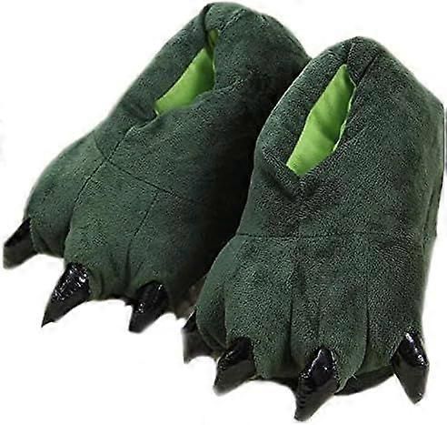 Green Plush Animal Paw Slippers for Men Women Kids, Fuzzy Dinosaur Claw Design with Non-Slip Sole, Cozy Warm House Slippers Size 40-43 for Indoor Comfort