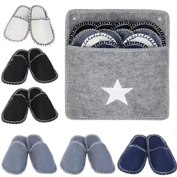 Felt Slippers 6-Pack Quiet Non-Slip for Travel Hotel Home, Washable Portable Guest Slippers with Textured Soles, 2 Pairs per Size 36-39 40-42 43-45