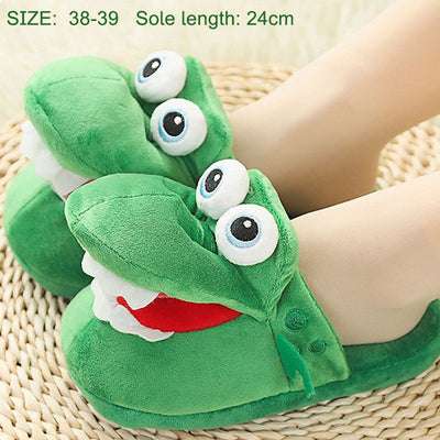 Cartoon Crocodile Cotton Slippers for Adults, Fun Opening Mouth Design with Memory Foam Insole, Non-Slip Soft Plush for Home 38-39