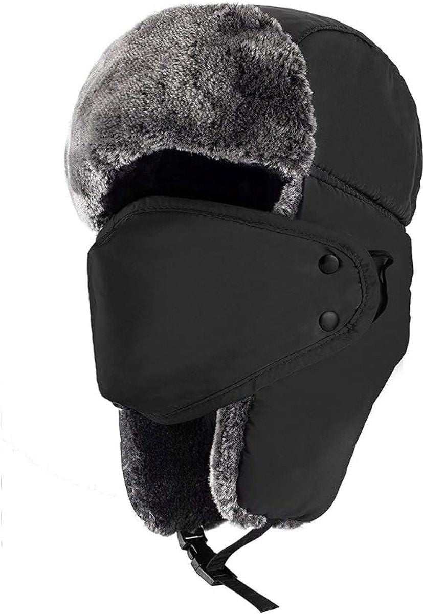 Winter Hat, Pilot Hat, Ushanka, Russian Hat, With Ear Flaps, for Cold Weather, Travel and Daily Winter Wear, 56-59 cm, Black