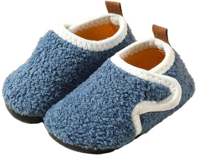 Children's Cotton Slippers, Non-Slip Warm House Slippers with Soft Lining for Indoor Winter Wear, Size 24/25, Inner Length 13.6 cm, Blue
