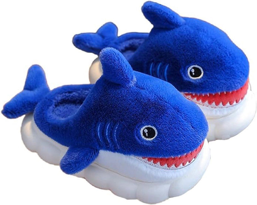 Children's Winter Slippers, Cute Shark Plush House Shoes with Warm Lining and Non-Slip Sole, Size 30, Inner Length 19 cm, Foot Length 18 cm, Blue