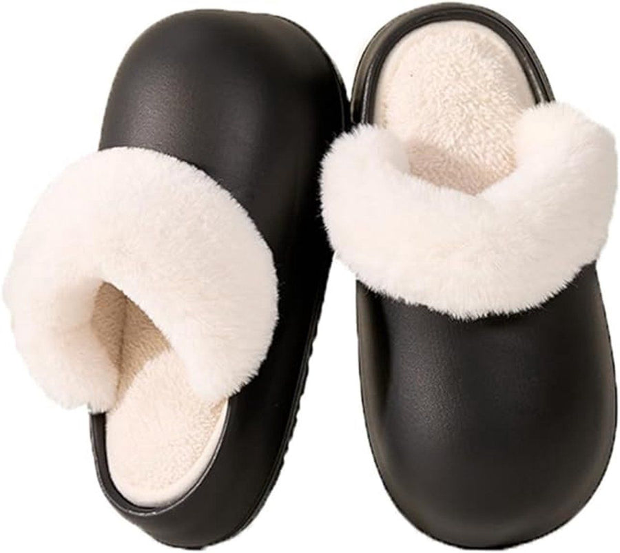 Warm Winter Slippers, Waterproof House Shoes with Removable Plush Lining and Non-Slip Sole for Indoor Outdoor Wear, 23 cm, Black