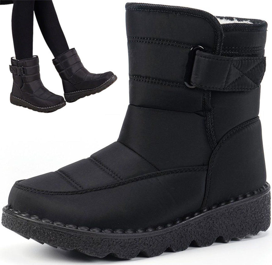 Women's Fleece-Lined Snow Boots, Waterproof Warm Winter Boots with Non-Slip Sole for Cold Weather Outdoor Walking, Size 39, Black