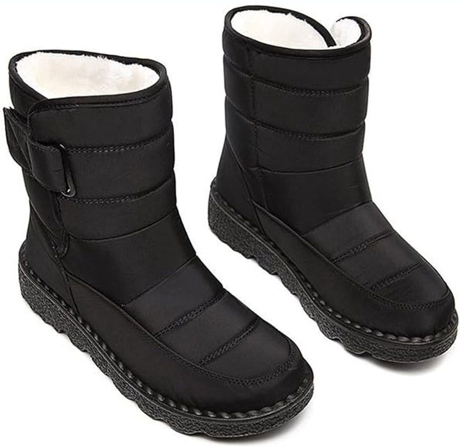 Women's Fleece-Lined Snow Boots, Waterproof Warm Winter Boots with Non-Slip Sole for Cold Weather Outdoor Walking, Size 43, Black