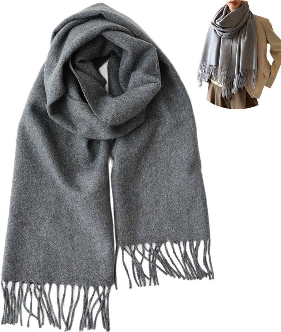 Winter Scarf, Thick Fringe Shawl Wrap for Men and Women, Soft Warm Neck Scarf for Cold Weather Outfits, 200 x 70 cm, Grey