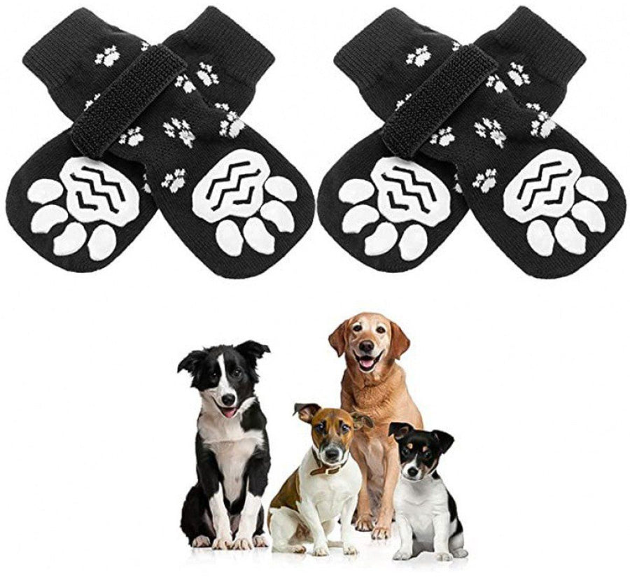 4 Pieces, Dog Socks, Anti-Slip Paw Protector Shoes with Elastic Strap for Indoor Floors and Pet Paw Care, Size L, 18.5 cm, Black