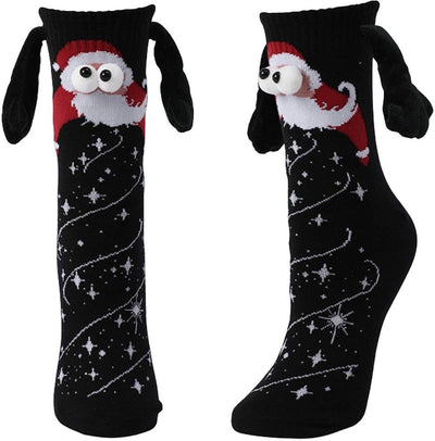 1 Pair, Socks, Magnetic hand-holding socks, with magnetic hands, Unisex, 35-43, for Cold Weather, Travel and Daily Winter Wear, Black