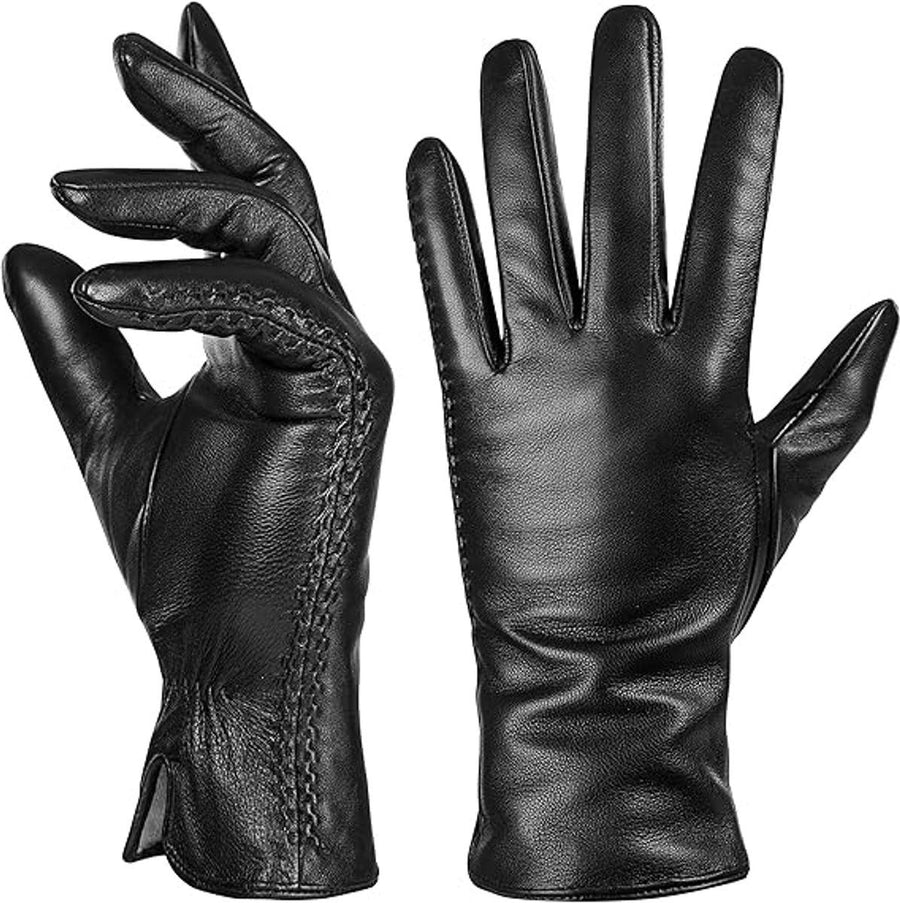 Gloves, winter gloves, women's leather gloves, warm winter touchscreen gloves, cashmere lining gloves, Compact Lightweight Design, Black