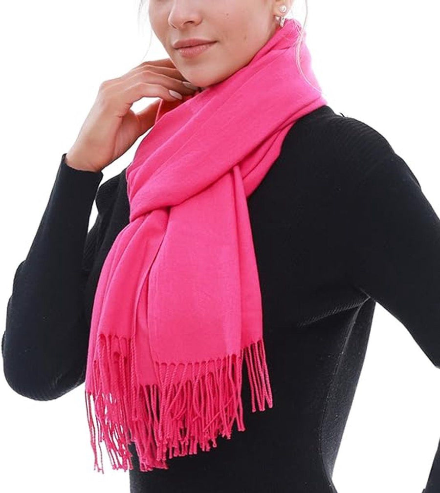 Women's Woven Winter Scarf, Large Tassel Shawl Wrap, Soft Warm Neck Warmer for Cold Weather Outfits, 70x200 cm, Fuchsia