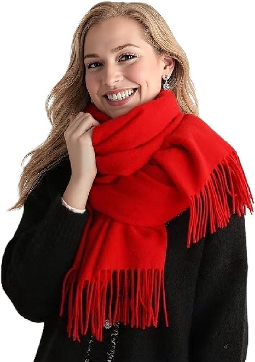 Scarf, Neck Warmer, Winter Scarf, Cashmere Tassel Scarf, Women's Scarf, for Cold Weather, Travel and Daily Winter Wear, Red