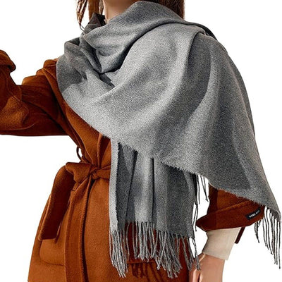 Women's Woven Winter Scarf, Large Tassel Shawl Wrap, Soft Warm Neck Warmer for Cold Weather Outfits, 70x200 cm, Grey