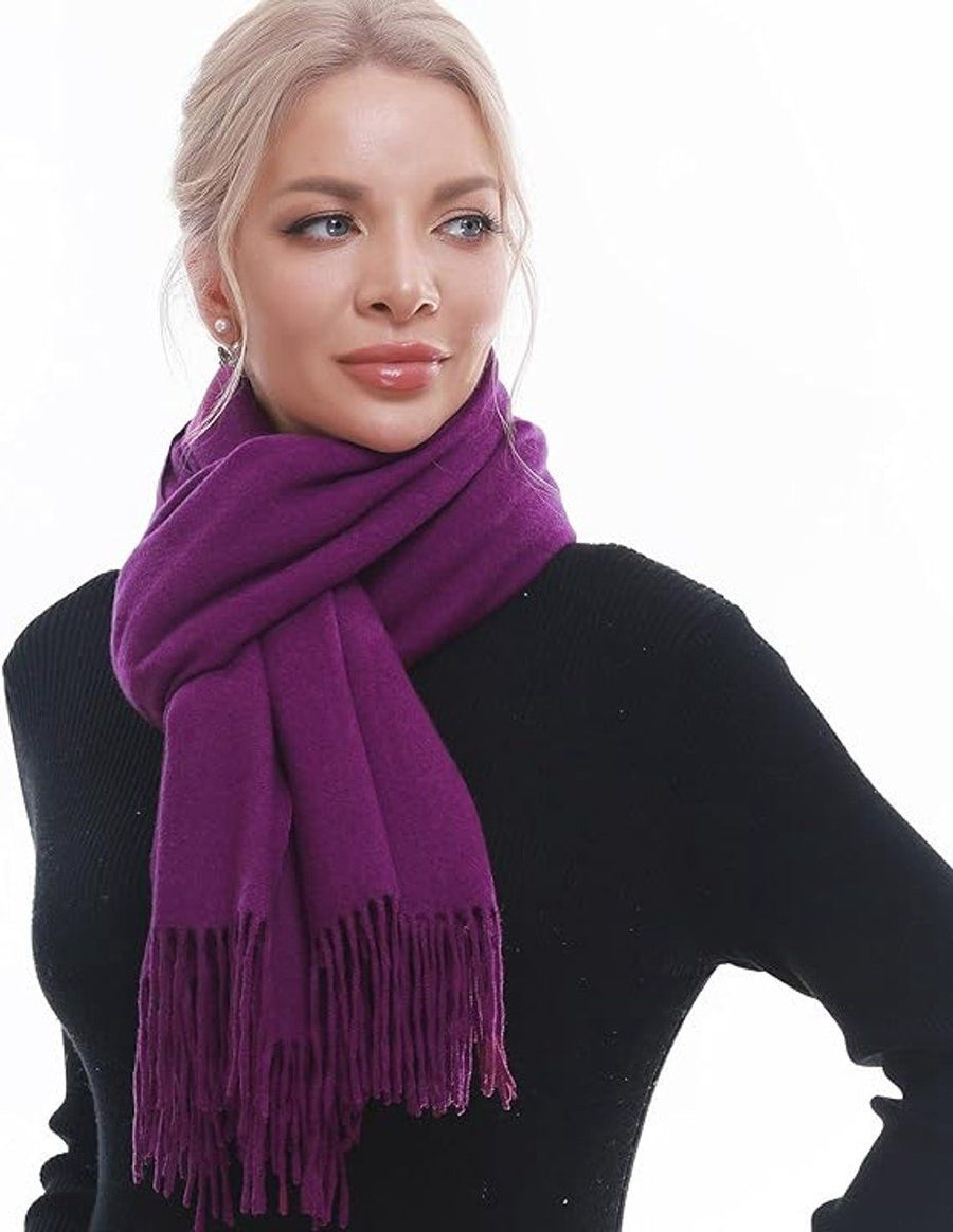Women's Woven Winter Scarf, Large Tassel Shawl Wrap, Soft Warm Neck Warmer for Cold Weather Outfits, 70x200 cm, Purple