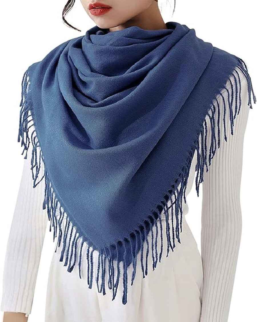 Women's Woven Winter Scarf, Large Tassel Shawl Wrap, Soft Warm Neck Warmer for Cold Weather Outfits, 70x200 cm, Blue