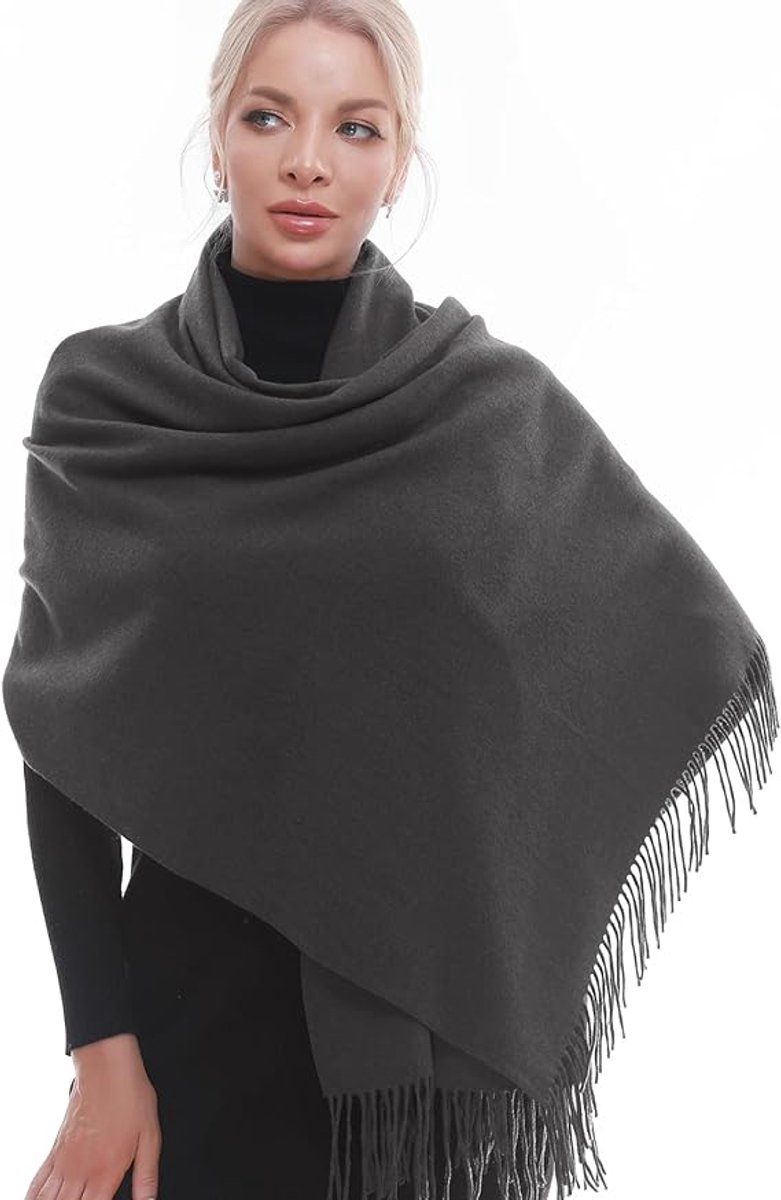 Women's Woven Winter Scarf, Large Tassel Shawl Wrap, Soft Warm Neck Warmer for Cold Weather Outfits, 70x200 cm, Dark Grey