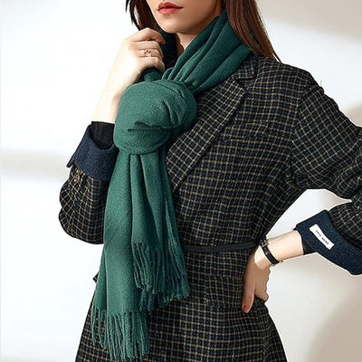 Women's Woven Winter Scarf, Large Tassel Shawl Wrap, Soft Warm Neck Warmer for Cold Weather Outfits, 70x200 cm, Green