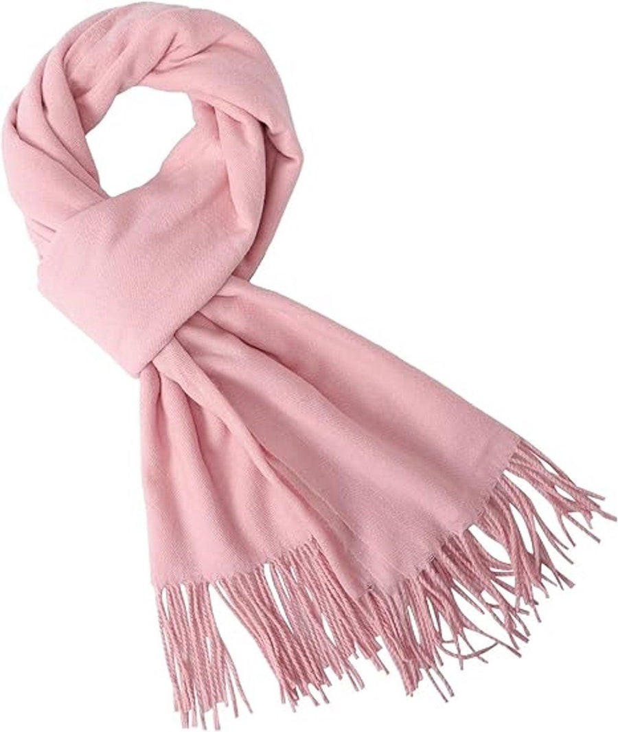 Women's Woven Winter Scarf, Large Tassel Shawl Wrap, Soft Warm Neck Warmer for Cold Weather Outfits, 70x200 cm, Pink