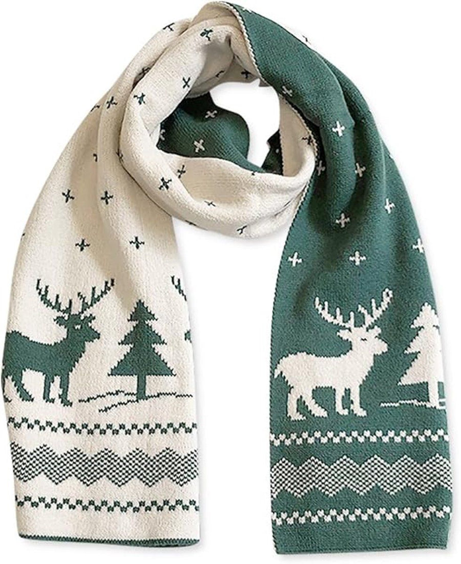 Warm Winter Scarf, Christmas Gift Neck Scarf, Double-sided Knit Scarf, Christmas Tree Moose, Perfect for Christmas and Winter Holidays ( Vegetable )