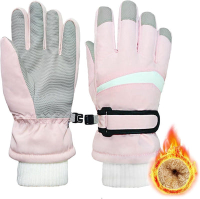 Children's Ski Gloves, Thick Warm Waterproof Windproof Winter Snow Gloves for Outdoor Cold Weather Wear, Size M, Pink