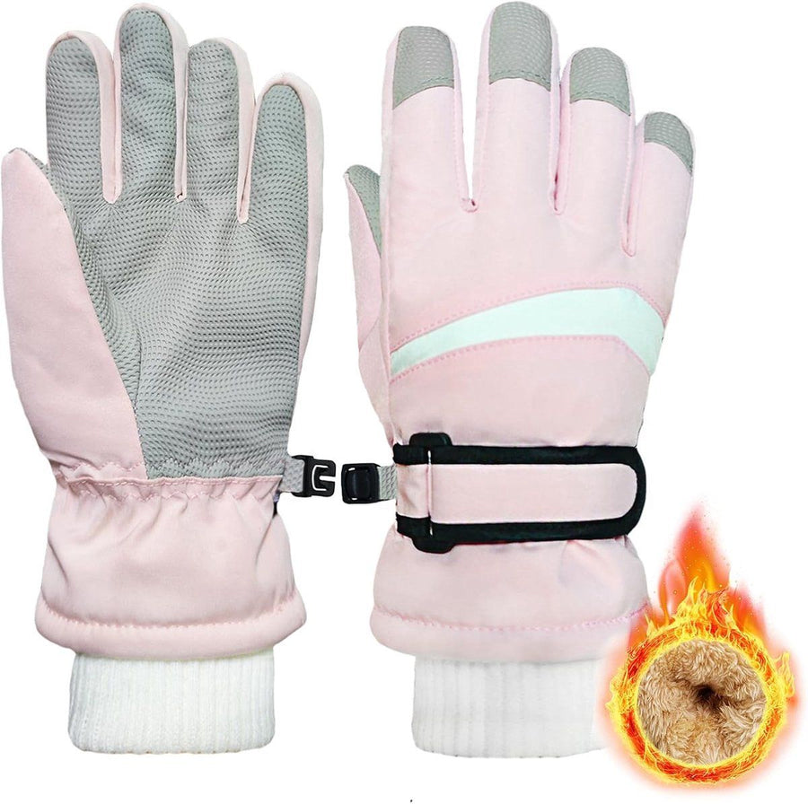 Children's Ski Gloves, Thick Warm Waterproof Windproof Winter Snow Gloves for Outdoor Cold Weather Wear, Size M, Pink