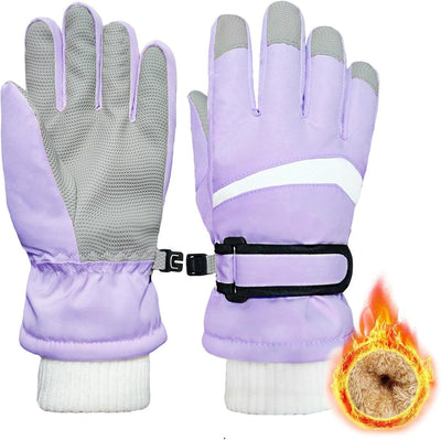 Children's Ski Gloves, Thick Warm Waterproof Windproof Winter Snow Gloves for Outdoor Cold Weather Wear, Size L, Purple