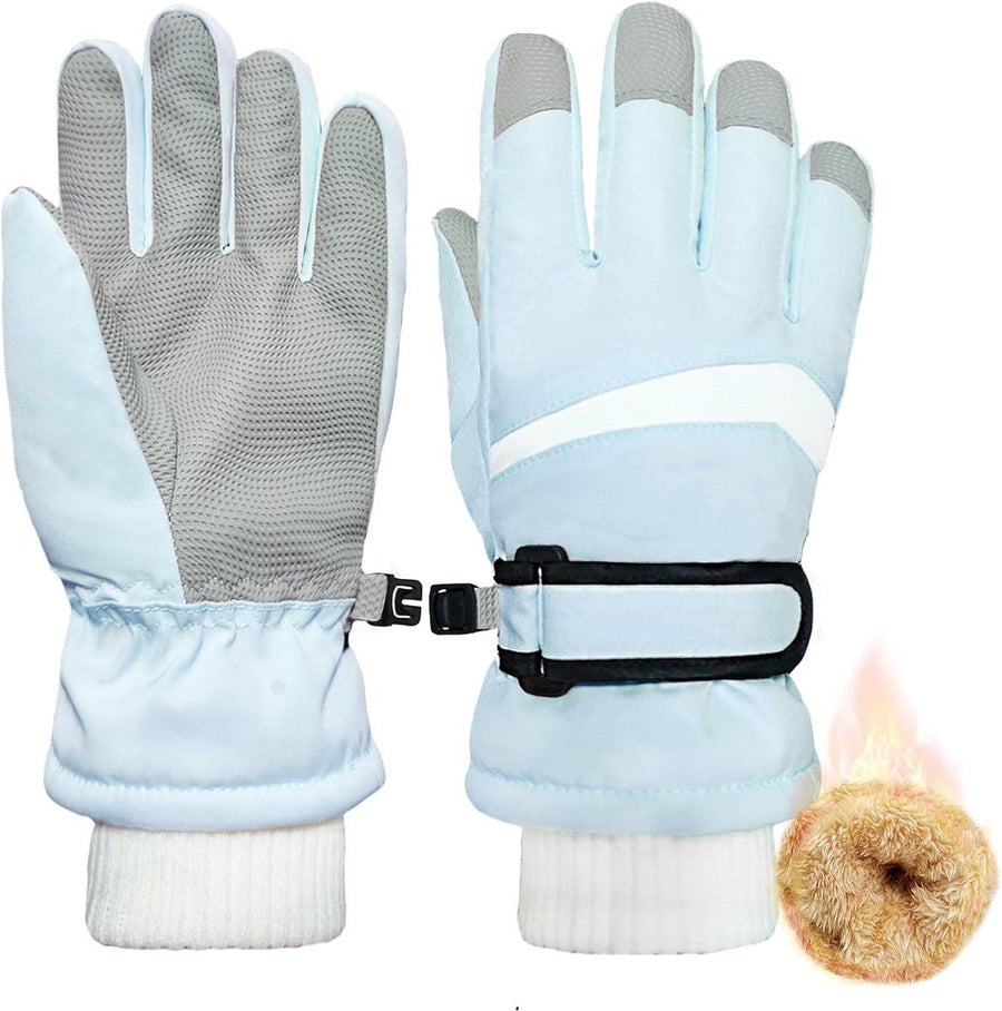 Kids Waterproof Ski Gloves, Windproof Winter Snow Gloves with Touchscreen Fingers for Girls Aged 9-10, Size L, Blue