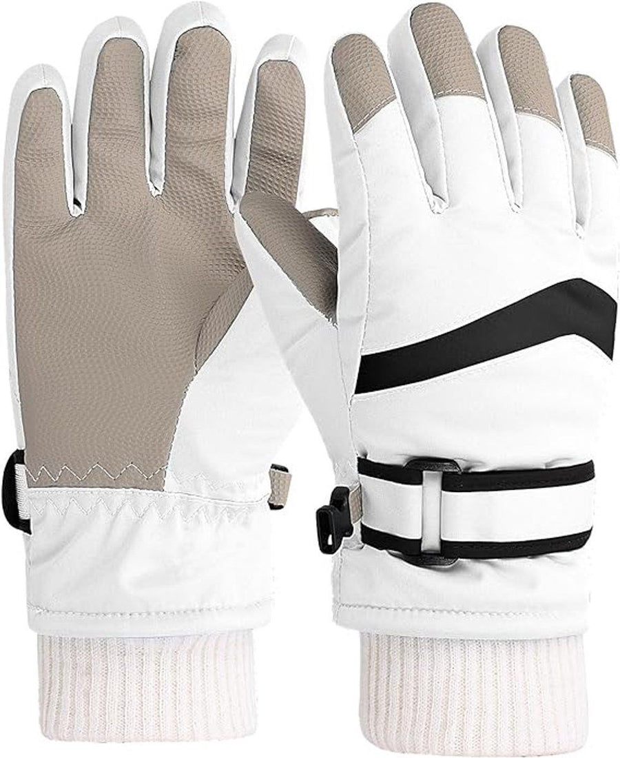 Children's Ski Gloves, Thick Warm Waterproof Windproof Winter Snow Gloves for Outdoor Cold Weather Wear, Size M, White
