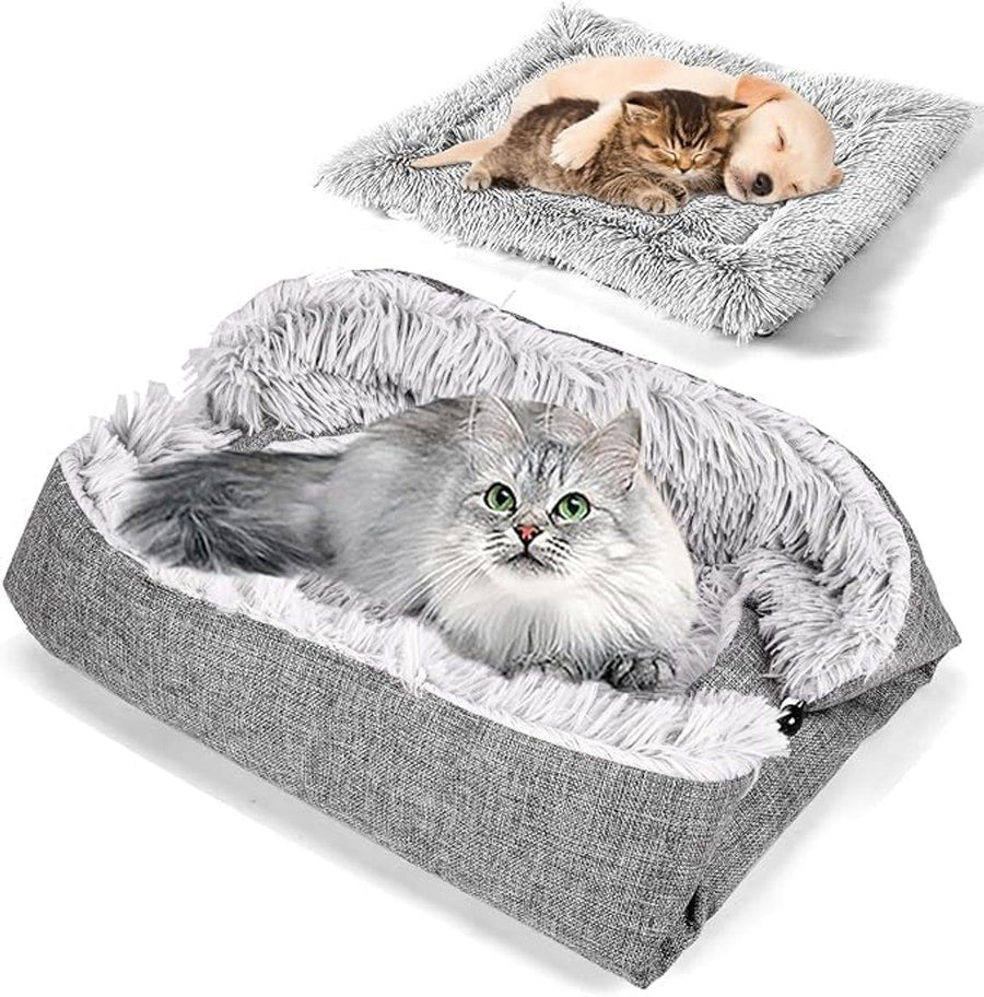 Winter Warm Pet Bed, Washable Cat Bed and Mat (2-in-1), A cozy sleeping place for cats and dogs, Thickened, 60 x 50 cm, Grey