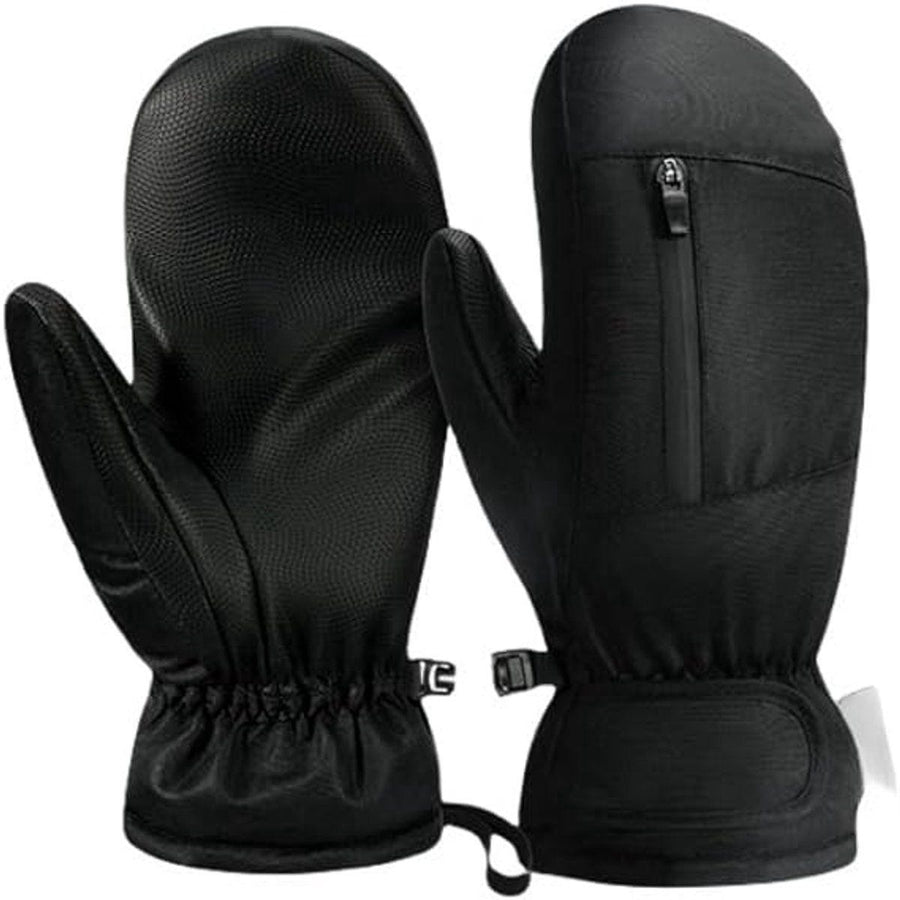 Warm Winter Ski Gloves, Waterproof Ski Mittens, Cotton-Lined Wrist Protector with Touchscreen Function, Compact Lightweight Design, Black