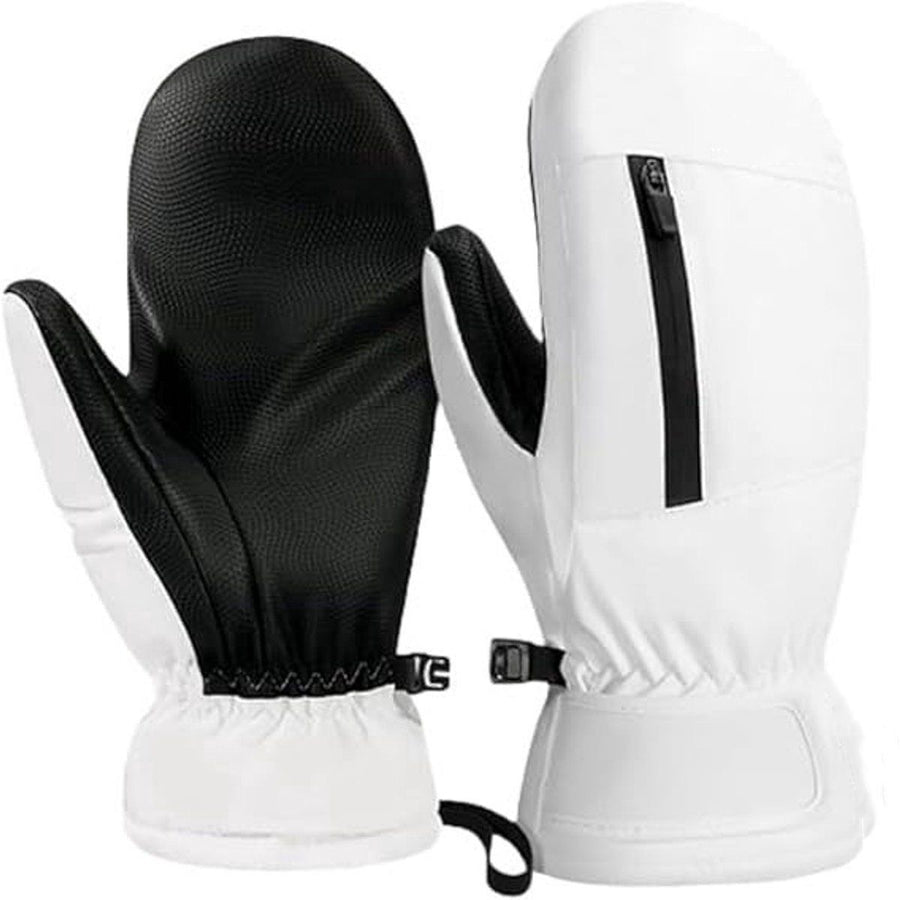 Warm Winter Ski Gloves, Waterproof Ski Mittens, Cotton-Lined Wrist Protector with Touchscreen Function, Compact Lightweight Design, White