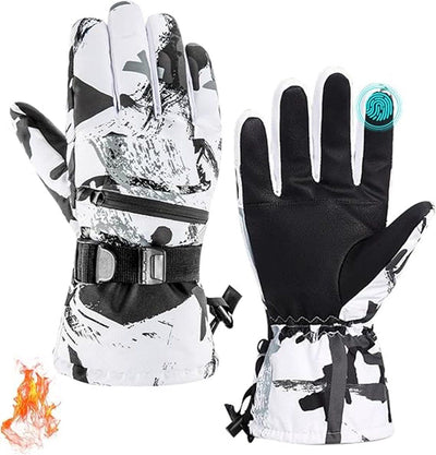 Men's Ski Gloves, Ski Gloves, Winter Gloves, Waterproof Warm Touchscreen Ski Gloves, Cycling, 31 x 12 x 29 cm, XL, Off-white