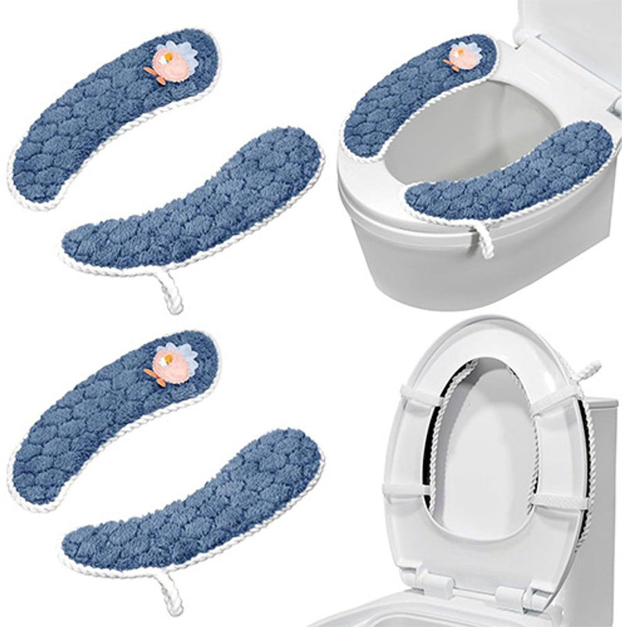 2 Pairs, Bathroom Toilet Seat Covers, Toilet Seat Cover, Heated Toilet Seats, Plush Toilet Seat Cover, Washable, With Handle, 36 x 8.5 cm, Blue