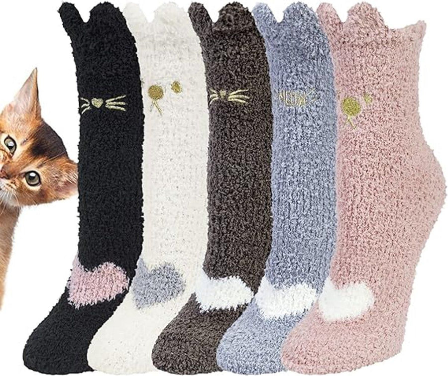 5 Pairs, Thick winter socks, Warm sleep socks for home postpartum socks, Warm winter floor socks for women, Cute plush socks, fits all