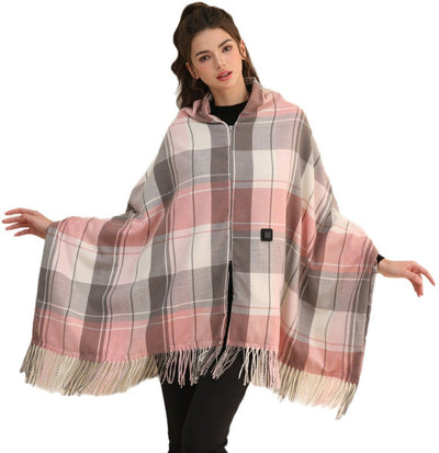 Women's Winter Scarf, Heated Scarf, 3-speed temperature control, for Cold Weather, Travel and Daily Winter Wear, 135 x 80 cm, USB, Striped Pink Check