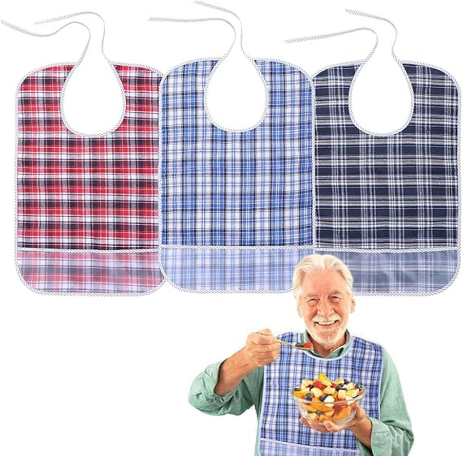 3 Pieces, Washable Bib for Adults, Waterproof and Washable Bibs, Large waterproof bibs for adults, Reversible, Reusable, 60 x 40 cm