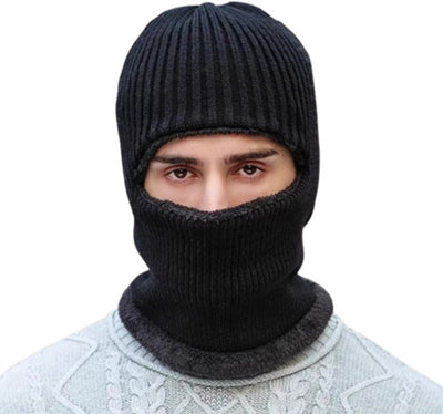 Warm Winter Hat, Helmet Liner, Windproof Face Mask, Knitted Hat, Cold Protection, for Cold Weather, Travel and Daily Winter Wear, Black