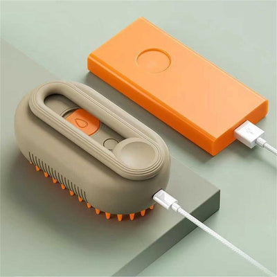 Cat Comb, Dog Brush for Long Hair, 3-in-1 Steam Detangling Brush for Cats and Dogs, Reduces Loose Hair, Coffee