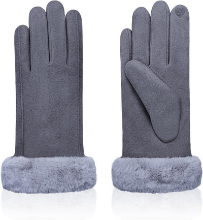 Winter Gloves, windproof gloves, Warm winter gloves for women, Fleece-lined gloves, Thermal touchscreen, 20 x 23 cm, Grey