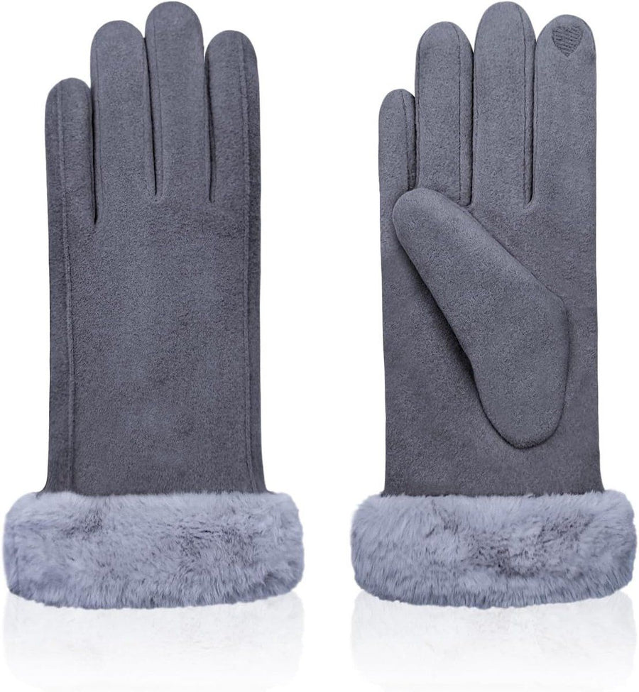 Winter Gloves, windproof gloves, Warm winter gloves for women, Fleece-lined gloves, Thermal touchscreen, 20 x 23 cm, Grey