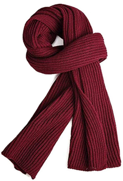 Knitted Scarf, Warm Winter Scarf, Women's Scarf, Solid Scarf, Long Scarf, for Cold Weather, Travel and Daily Winter Wear, 185 x 30 cm, Burgundy, Red