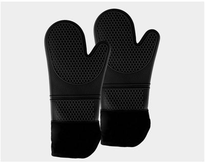 2 Pack, Heat-resistant silicone oven mitts, Non-slip angled design, Soft cotton lining, Flexible and durable, for cooking, Black