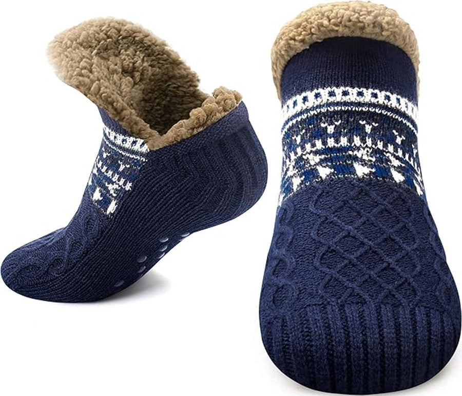 Plush Thermal Socks, Non-Slip Thick Warm Winter Floor Socks for Home Use, Soft Comfortable Indoor Socks, Size 35-39, Jacquard Blue