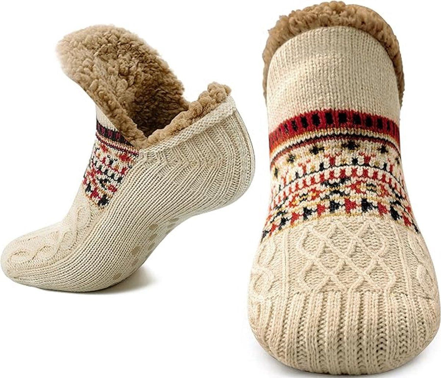 Plush Thermal Socks, Non-Slip Thick Warm Winter Floor Socks for Home Use, Soft Comfortable Indoor Socks, Size 35-39, Jacquard Light Brown